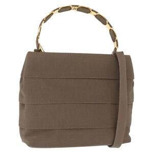 Salvatore Ferragamo Vala Hand Bag Canvas 2way Beige Gold Auth BA9015
